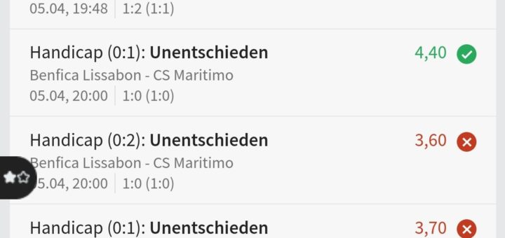 Handicap bei Sportwetten: So sieht ein Tipp-Schein mit Handycap-Wette aus.