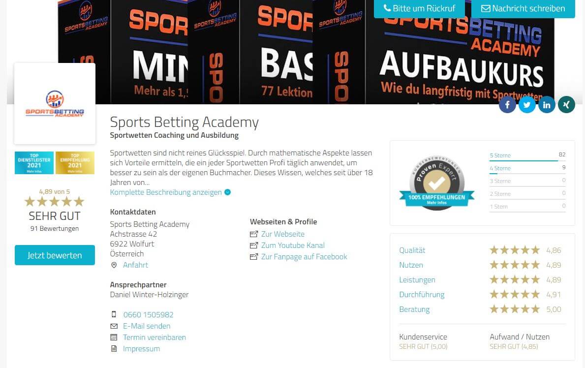 Sports Betting Academy von Daniel Winter-Holzinger und Michael Gruber 1 Sports Betting Academy - Top Bewertungen bei provenexpert.com