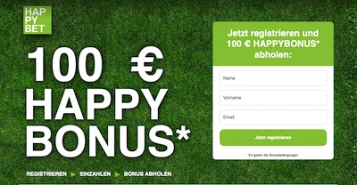 Sportwetten bei HappyBet: Test- und Erfahrungsbericht 2 HappyBet Bonus: Auch bei HappyBet kannst du einen Anmeldebonus und einen Treuebonus erhalten. Auf dem Bild: Die Eingabemaske von HappyBet.